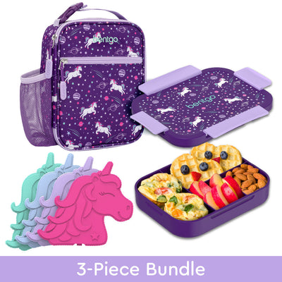 Bentgo Kids Snap & Go Lunch Box, Insulated Lunch Tote, & Ice Packs - Unicorn
