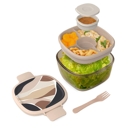 Bentgo Glass Prints All-in-One Salad Container - Inky Abstract - Neutrals