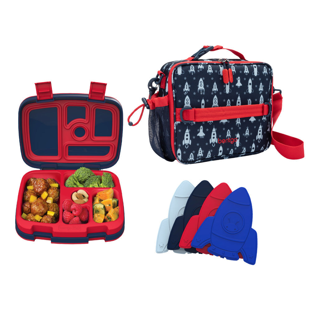 Bentgo Kids Prints Lunch Box, Lunch Bag, & Ice Packs - Space Rockets